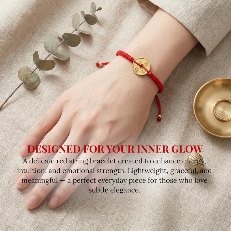 Cherry Tree Collection Lucky Red String - Coin Bracelet - for Protection & Good Luck â€“ Adjustable Red Thread Bracelet for Men & Women, Bracelet for Protection, Luck and Abundance - Image 3