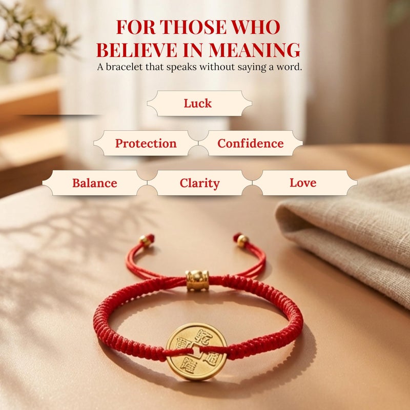 Cherry Tree Collection Lucky Red String - Coin Bracelet - for Protection & Good Luck â€“ Adjustable Red Thread Bracelet for Men & Women, Bracelet for Protection, Luck and Abundance - Image 4