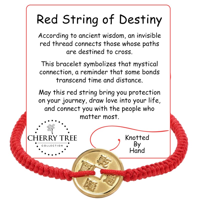 Cherry Tree Collection Lucky Red String - Coin Bracelet - for Protection & Good Luck â€“ Adjustable Red Thread Bracelet for Men & Women, Bracelet for Protection, Luck and Abundance - Image 2