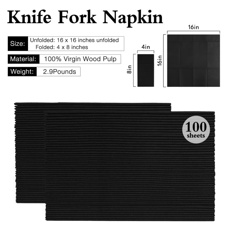 Iylllwly Black Napkins Disposable Linen Feel Napkins with Built-in Flatware Pocket  Prefolded for Knives and Forks  Black Dinner Napkins for Evening Parties  Weddings  easter  birthday  100Pack  - Image 2