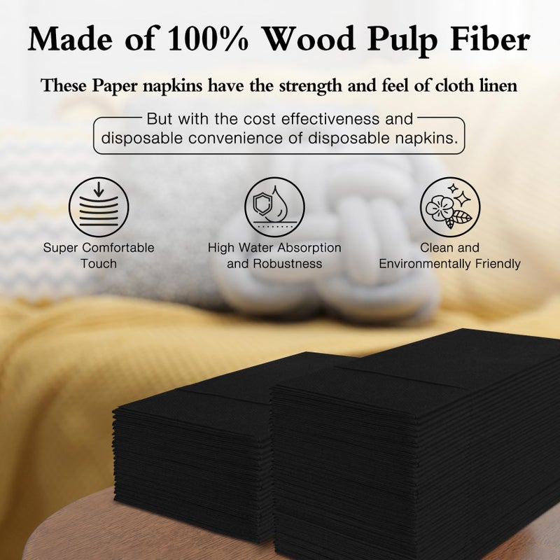 Iylllwly Black Napkins Disposable Linen Feel Napkins with Built-in Flatware Pocket  Prefolded for Knives and Forks  Black Dinner Napkins for Evening Parties  Weddings  easter  birthday  100Pack  - Image 4