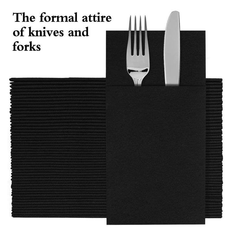 Iylllwly Black Napkins Disposable Linen Feel Napkins with Built-in Flatware Pocket  Prefolded for Knives and Forks  Black Dinner Napkins for Evening Parties  Weddings  easter  birthday  100Pack  - Image 1