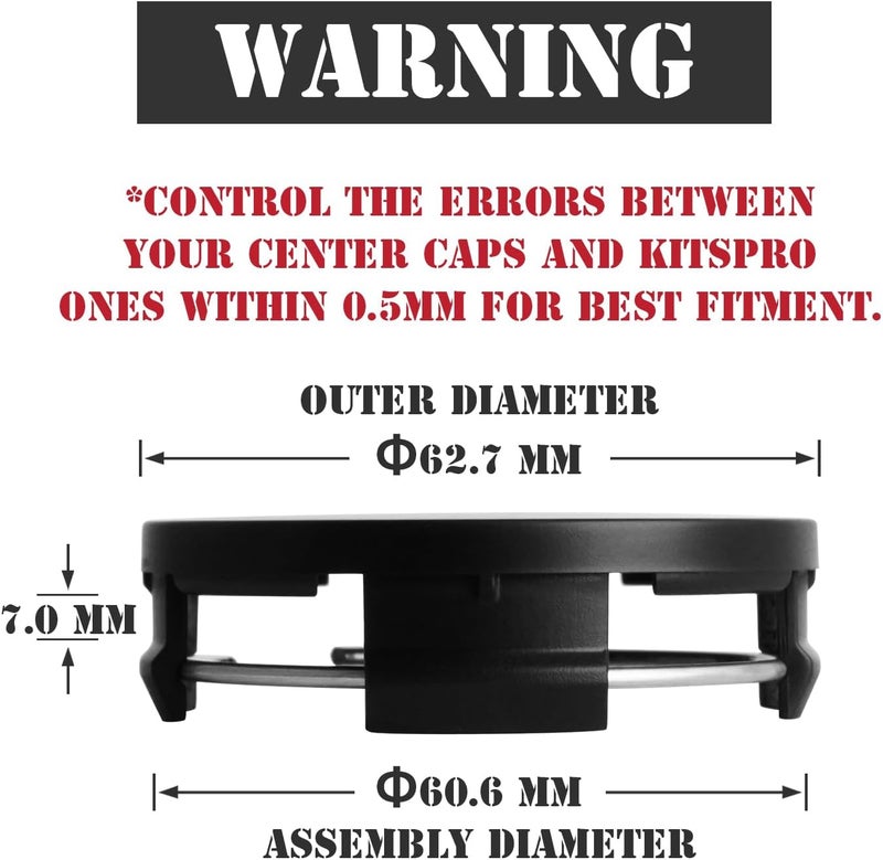 KitsPro 2.5Inch 63MM Wheel Center Caps, Pack of 4 (Matte Black, Outer 63MM, Inner 61MM) - Image 2