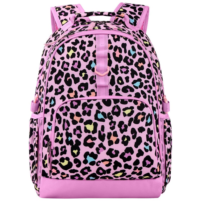 Choco Mocha Kids Backpack for Girls Cheetah Backpack Kids Elementary School Backpack for Girls Ages 68 Kid Bookbag 17 Inch with Chest Strap Pink - Image 2