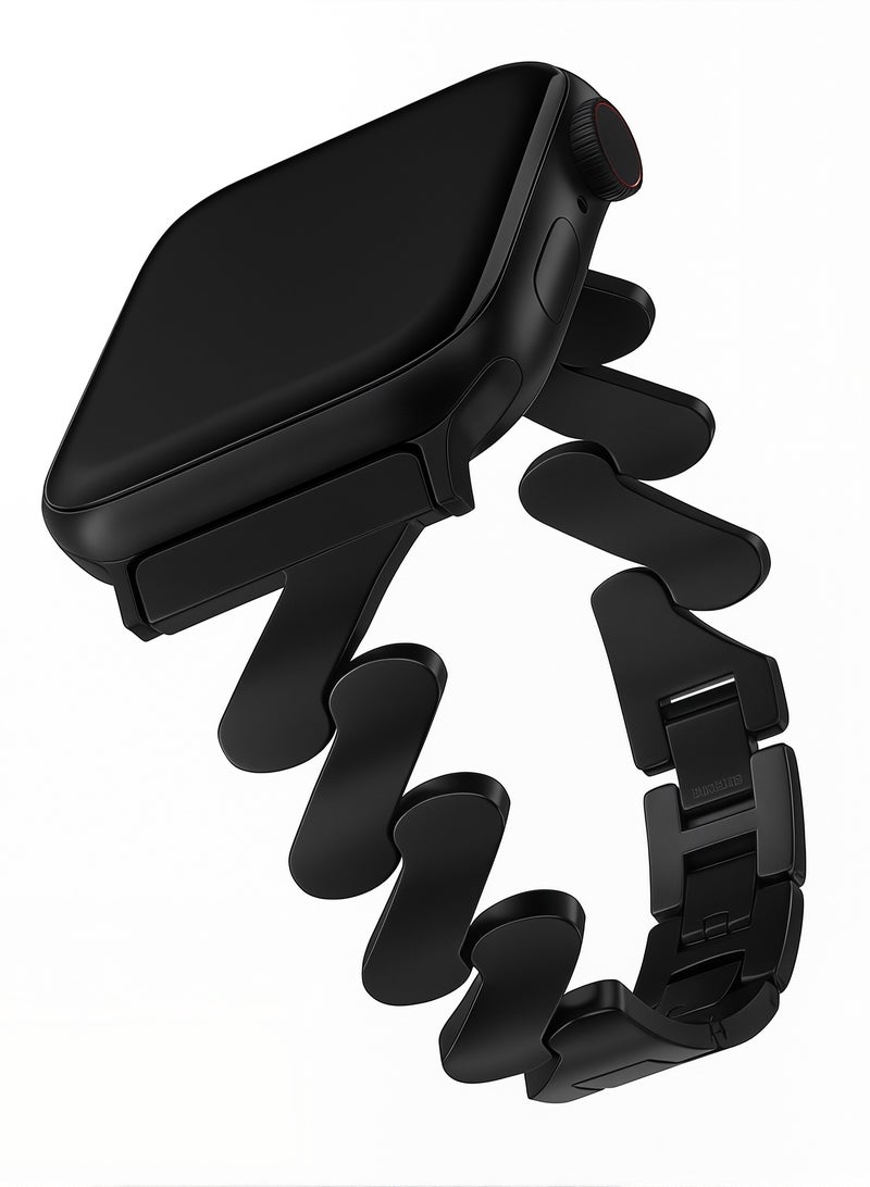 أسود، نمط موجي معدني ، فرقة ساعة ، Iwatch band ، Apple Watch band ، 42mm44mm45mm46mm49mm ، متوافقة مع جميع سلسلة S11 S10 S9 S8 SE - Image 1