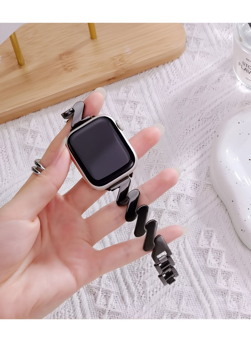 أسود، نمط موجي معدني ، فرقة ساعة ، Iwatch band ، Apple Watch band ، 42mm44mm45mm46mm49mm ، متوافقة مع جميع سلسلة S11 S10 S9 S8 SE - Image 5