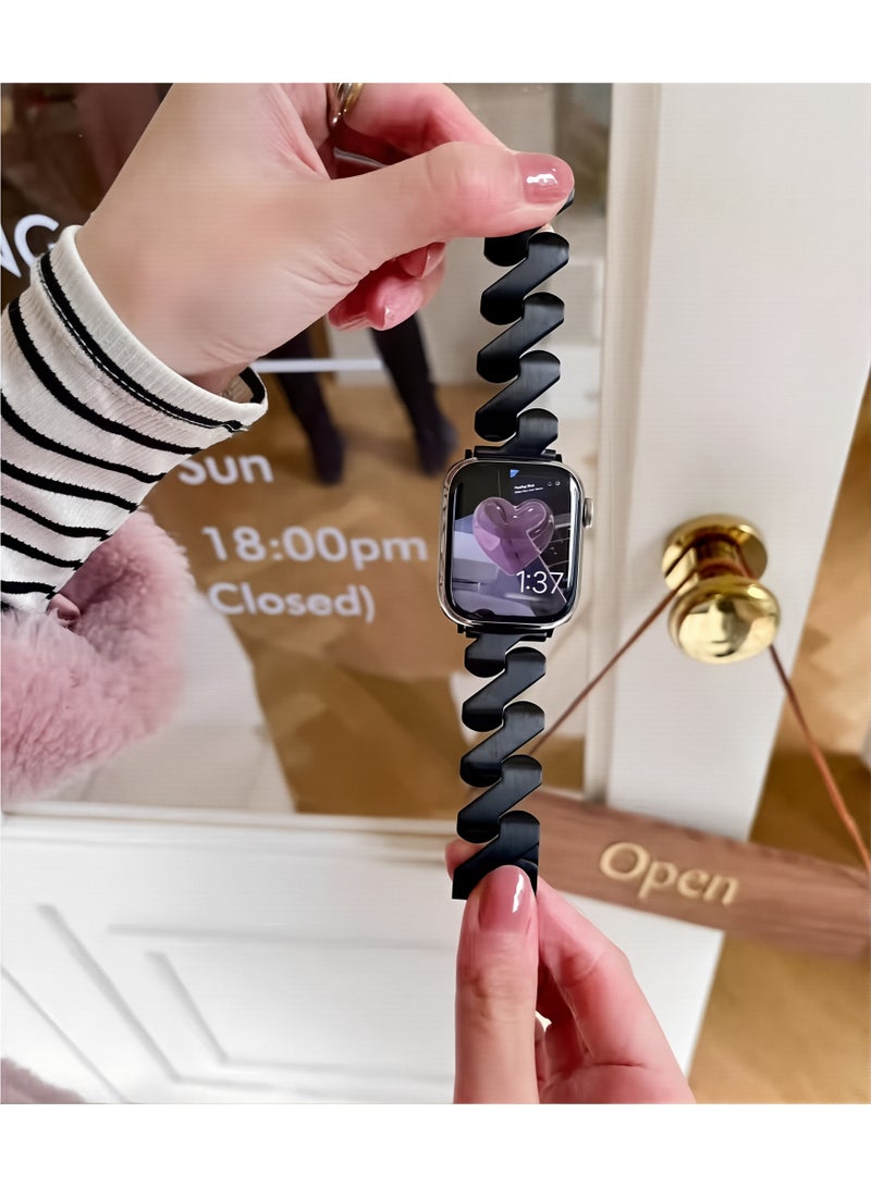 أسود، نمط موجي معدني ، فرقة ساعة ، Iwatch band ، Apple Watch band ، 42mm44mm45mm46mm49mm ، متوافقة مع جميع سلسلة S11 S10 S9 S8 SE - Image 4