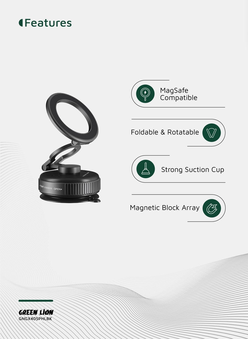GREEN LION GX-40 MagSafe Suction Phone Holder with 360 ° Rotation / Phone Mount / Mobile Phone Holder / Car Phone Holder / Swivel Lock Base - Black - Image 2