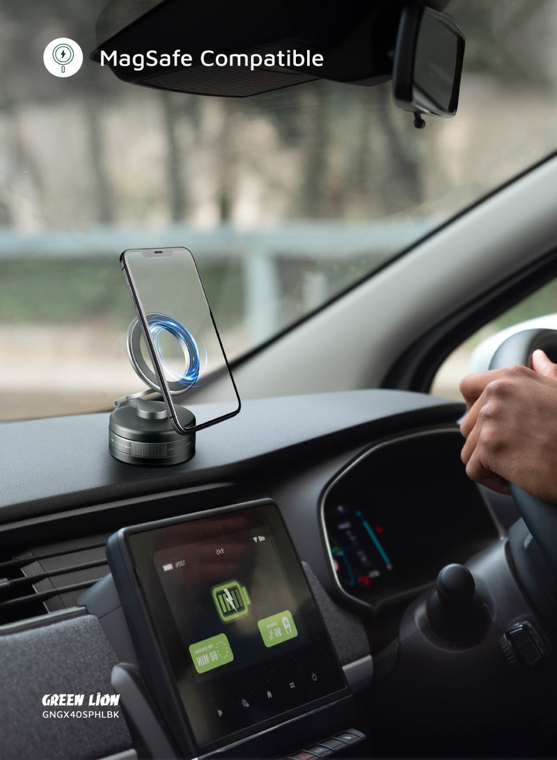 GREEN LION GX-40 MagSafe Suction Phone Holder with 360 ° Rotation / Phone Mount / Mobile Phone Holder / Car Phone Holder / Swivel Lock Base - Black - Image 3
