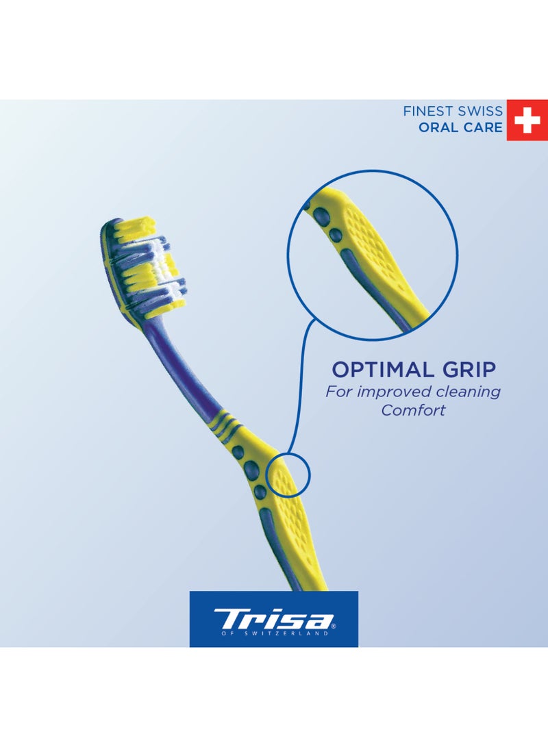 Trisa Flexible Head Adult Soft Toothbrush Pack of 4 - Ergonomic Design with Tongue Cleaner, Assorted Colors - Image 3