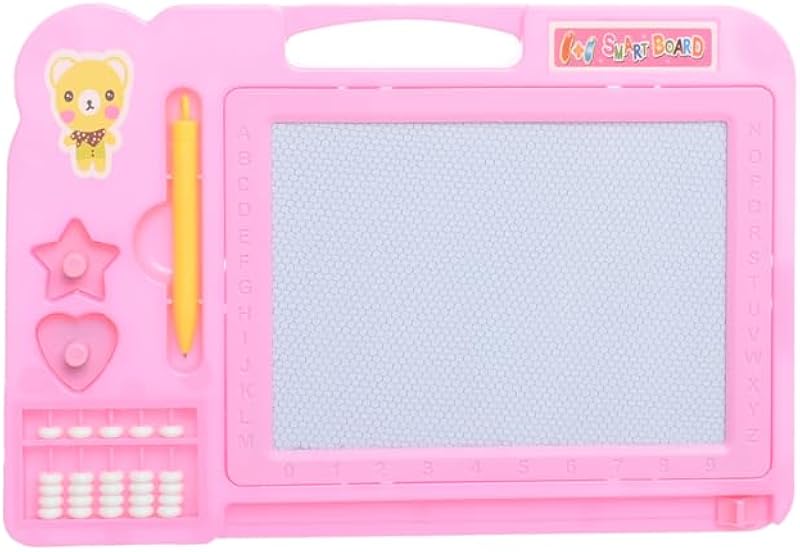Plastic Magnetic Erasable Drawing And Writing Board With Mini UC MAS Counter And Multiple Shapes Of Stamps Aiming To Improve All Mathematical And Creativity Skills For Children 20 x 30cm - Pink