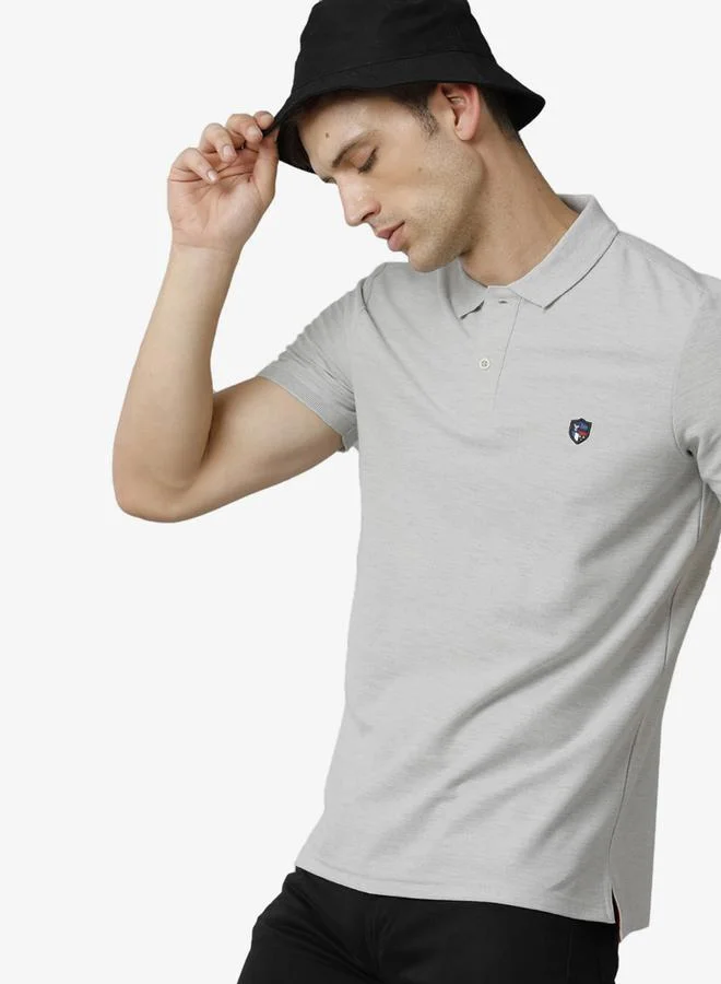 FERVORO Men Grey Plain Cotton Polo