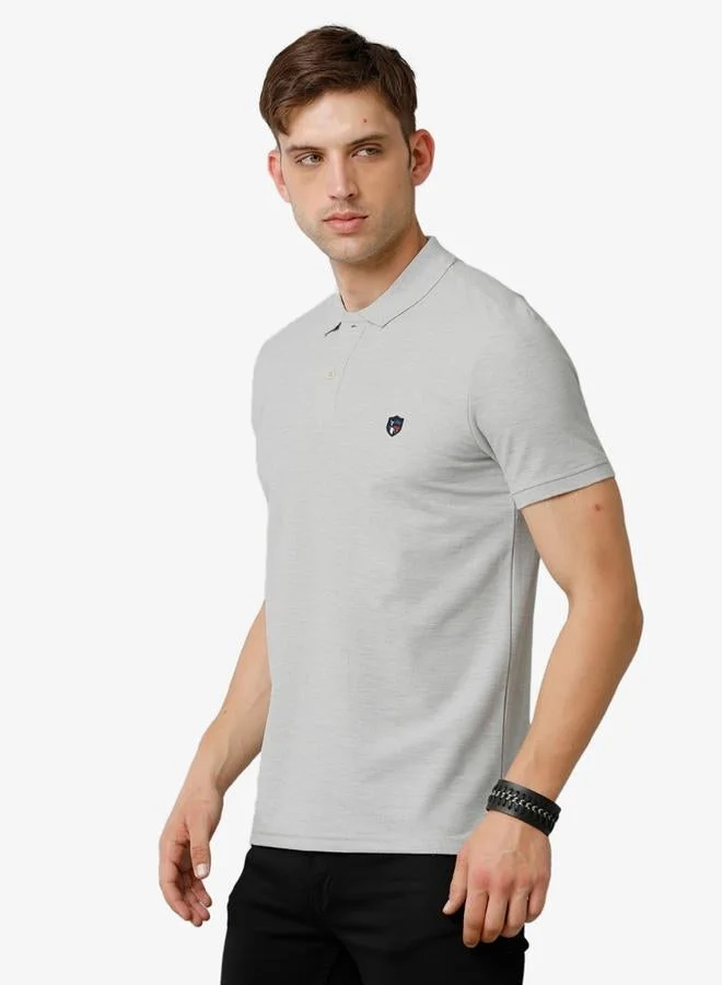 FERVORO Men Grey Plain Cotton Polo
