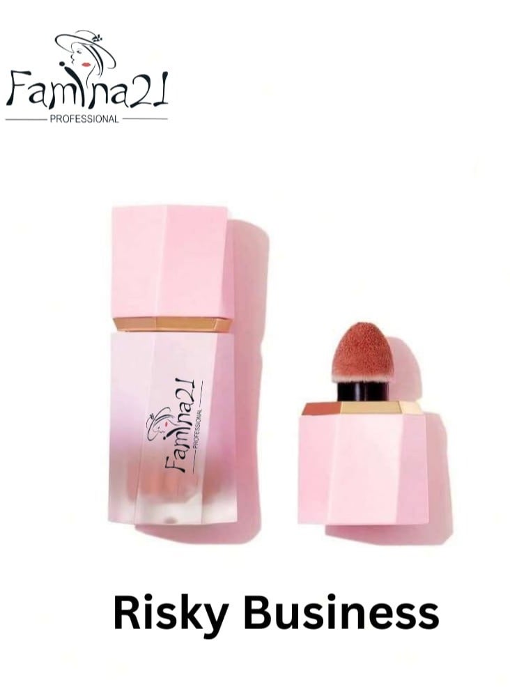 FAMINA21 Famina21 - Color Bloom Liquid Blush Matte Finish - Long-wearing Waterproof Gel-Cream Blush with Sponge Tip Applicator (Risky Business)