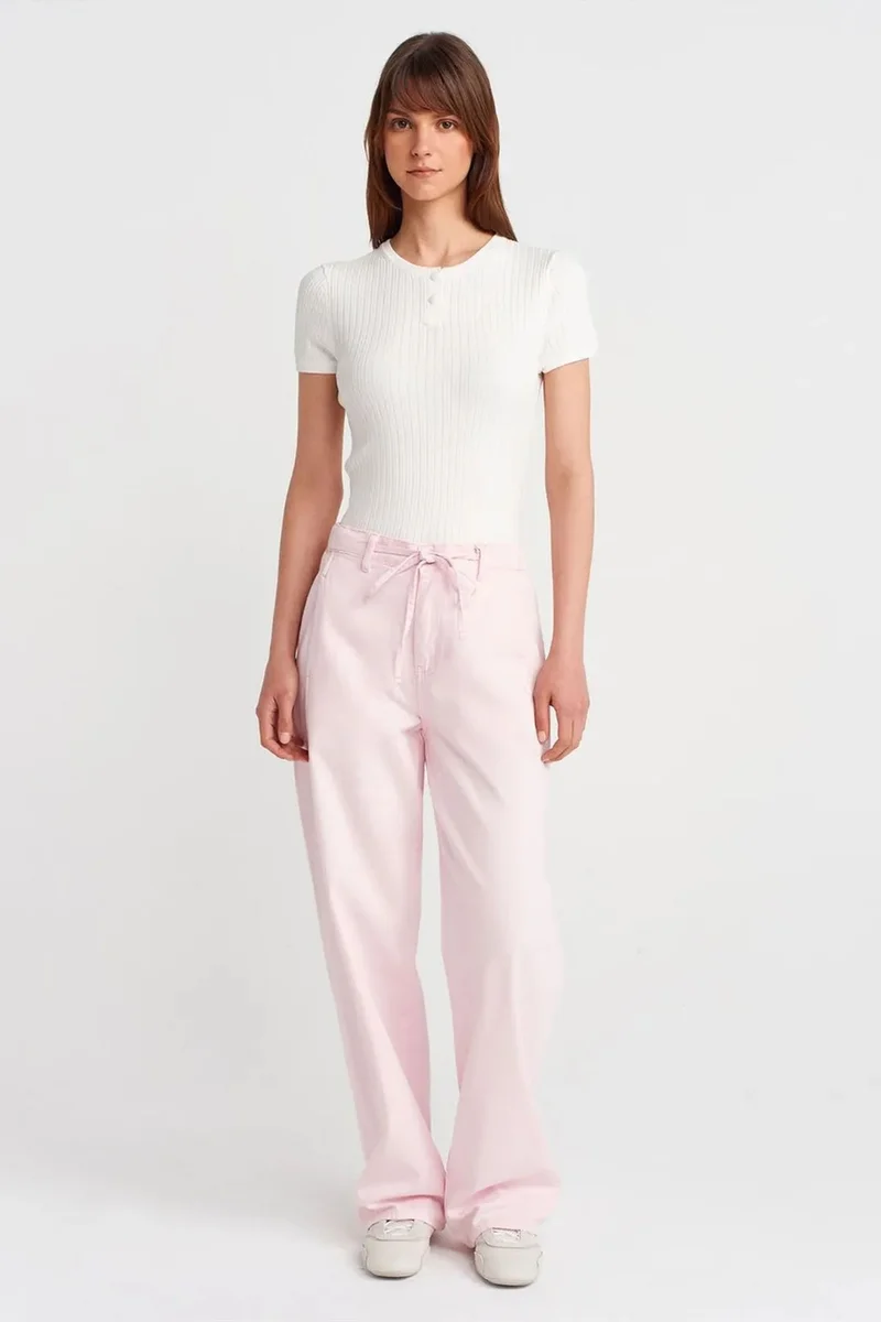 Dilvin White DILVIN Ribbed Short-Sleeve Button Blouse for Women | Best Price UAE