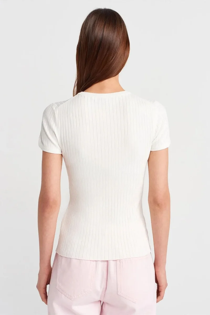 Dilvin White DILVIN Ribbed Short-Sleeve Button Blouse for Women | Best Price UAE
