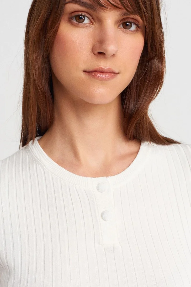Dilvin White DILVIN Ribbed Short-Sleeve Button Blouse for Women | Best Price UAE