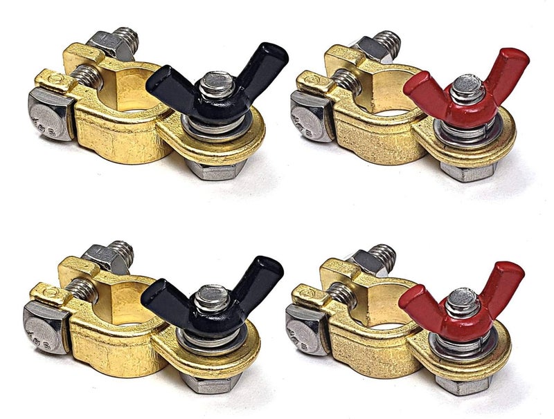 WindyNation 2 Pairs Brass Marine Grade Battery Terminal Top Post for Boat Car RV Military Spec B12128C