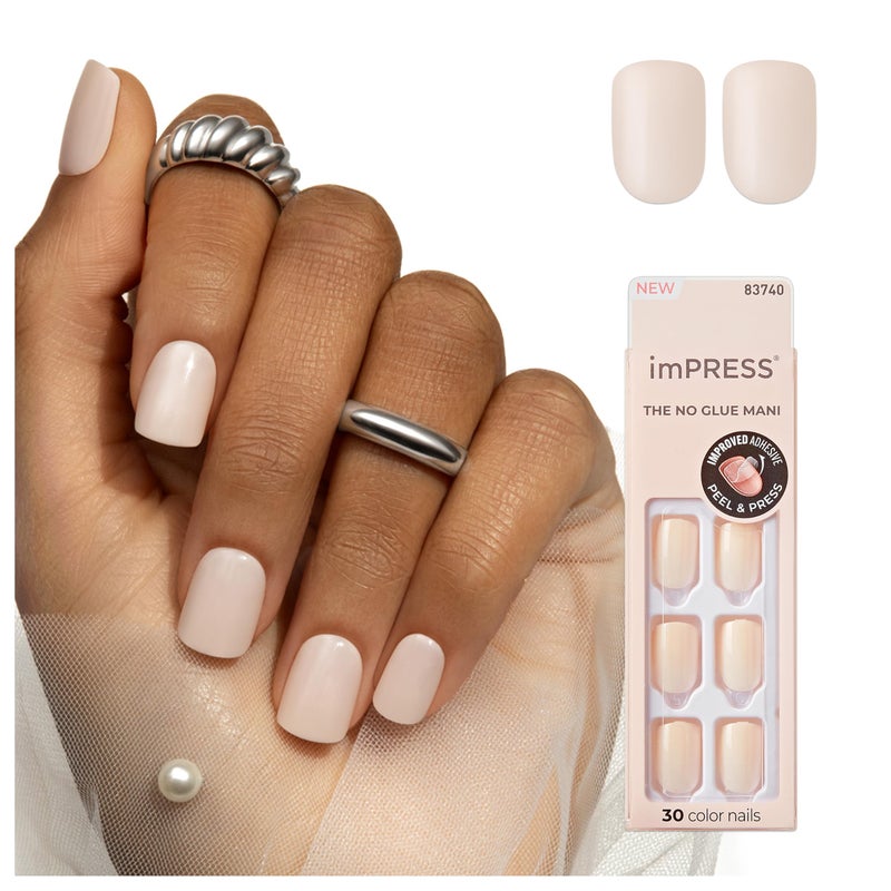 Impress KISS imPRESS No Glue Mani Press On Nails, Color, 'Point Pink', Pink, Short Size, Squoval Shape, Includes 30 Nails, Prep Pad, Instructions Sheet, 1 Manicure Stick, 1 Mini File - Image 1