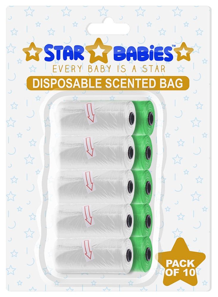 STAR BABiES Scented Bag Blister - Pack of 10 - Green & White - Image 1