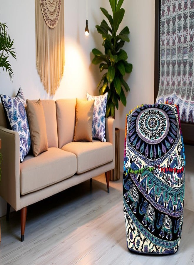 CRAFT KALA Indian Square Patchwork Traditional Pouf Cover Indian Living Room Poufs Cover Decorative Designer Ottoman Home Living Footstool Chair Ottoman Decor 22X22X14 inch, Green Deer Elephant - Image 2