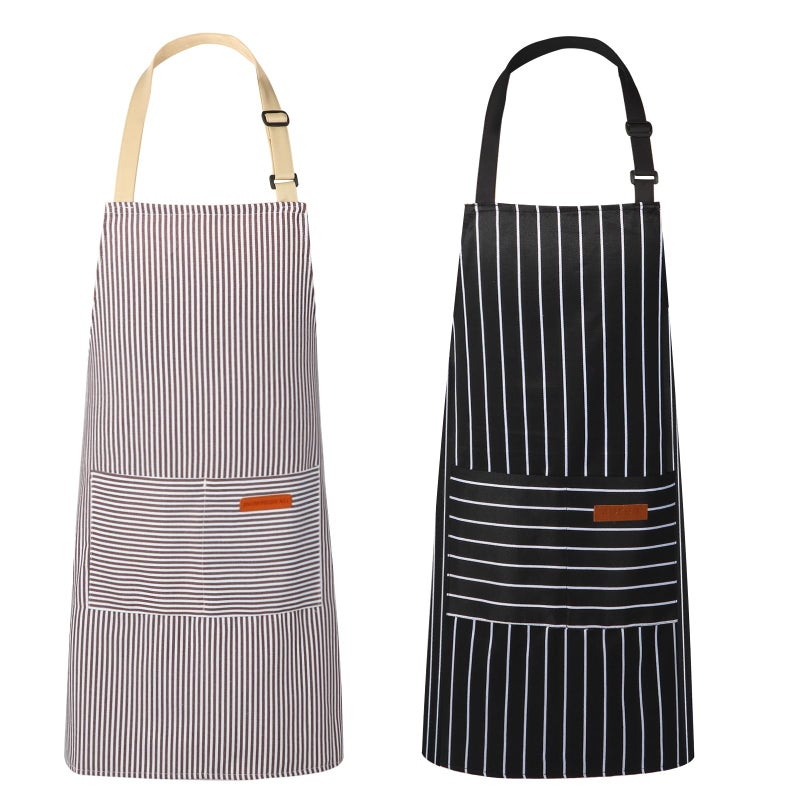 VALOME 2 Pack Kitchen Aprons Apron for Cooking with 2 Pockets Unisex Adjustable Neck Strap Chef Aprons for Men Women BLACK BROWN