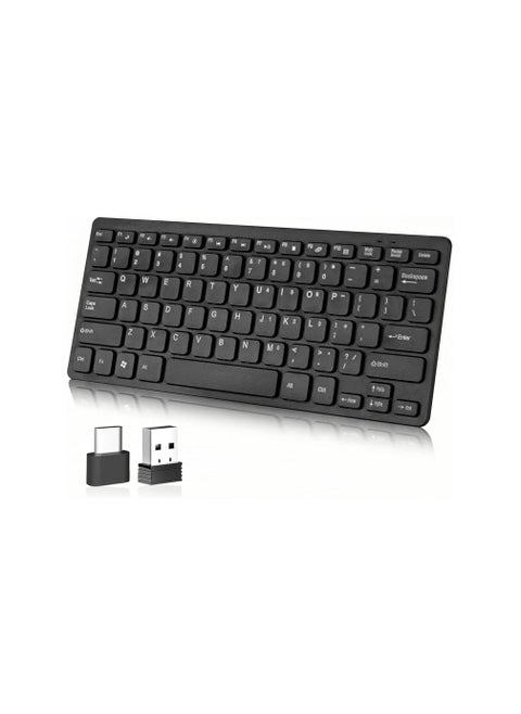 Mini Wireless Keyboard 2.4G, Ultra-Thin Portable Keyboard with Media Keys, Number Pad, USB A & Type C, Ergonomic Silent Keyboard for Laptop, Tablet, Smart TV