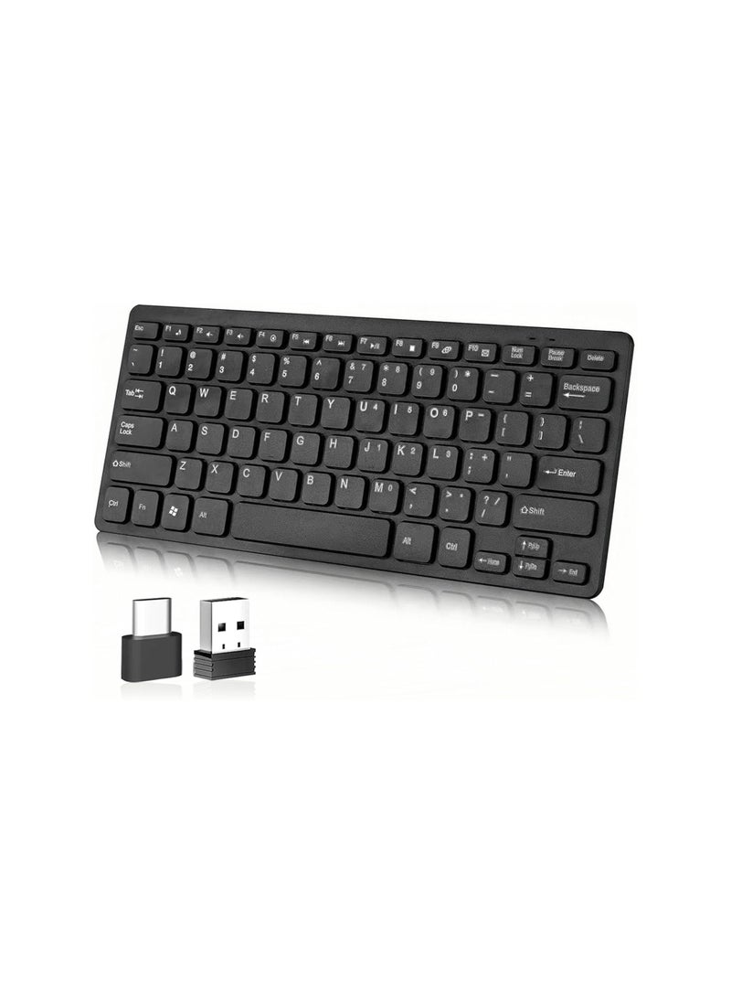 Generic - Mini Wireless Keyboard 2.4G, Ultra-Thin Portable Keyboard with Media Keys, Number Pad, USB A & Type C, Ergonomic Silent Keyboard for Laptop, Tablet, Smart TV - Image 1