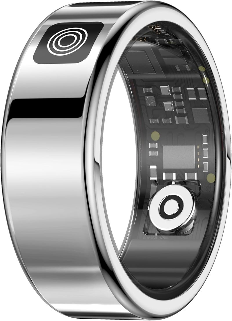 Porodo FitSync Smart Ring, Digital Display with Health Monitoring, 128 Sport Modes, IP68 Water Resistance, Stainless Steel, Magnetic Charging, Size 7, Compatible with Android & iOS (Silver) - Image 2