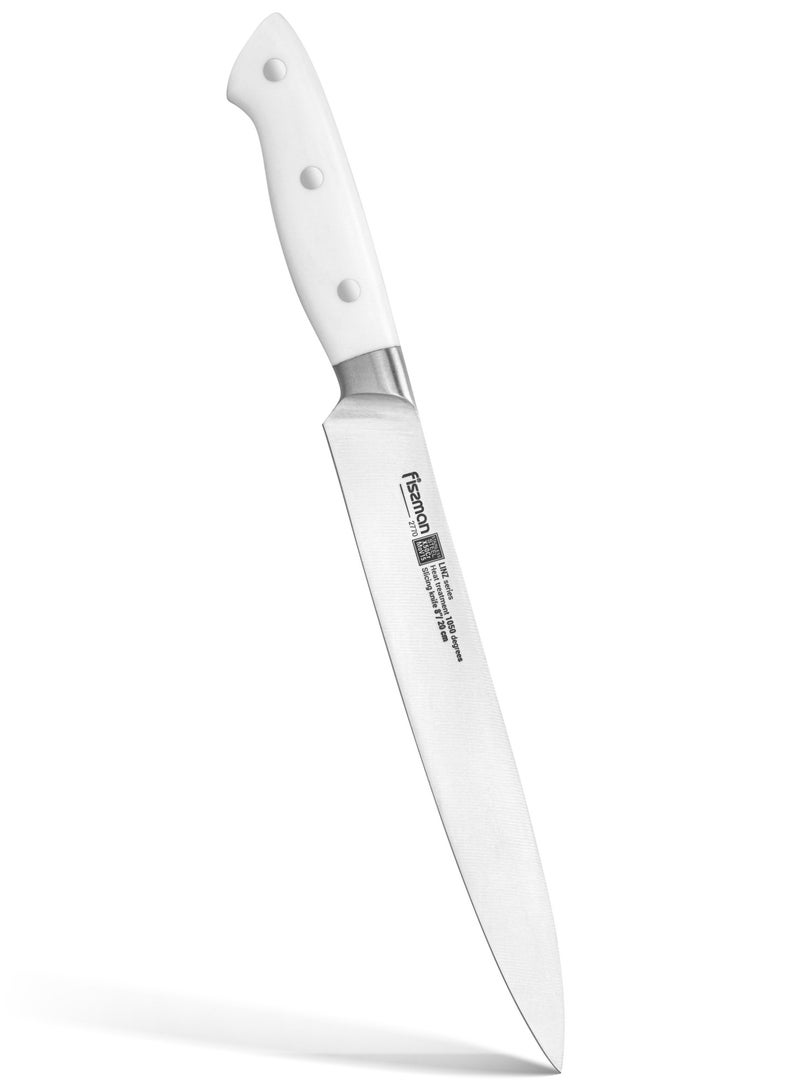 Fissman 8" Slicing Knife Carving Kitchen Tool, German Stainless Steel X30Cr13 Knife Linz Series | White ABS Handle | Razor-Sharp Knife | Precise and Lightweight Slicing for Meat, Fruits, Bread  - Image 1