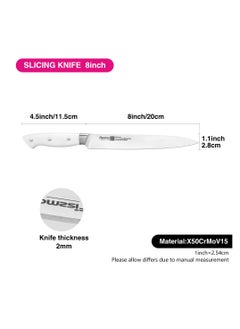 Fissman 8" Slicing Knife Carving Kitchen Tool, German Stainless Steel X30Cr13 Knife Linz Series | White ABS Handle | Razor-Sharp Knife | Precise and Lightweight Slicing for Meat, Fruits, Bread  - Image 4