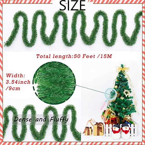 Eerrhhaq 50 Feet Green Tinsel Garland, Artificial Christmas Pine Decorative Garland for Holiday Wedding Decoration - Image 2