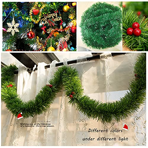Eerrhhaq 50 Feet Green Tinsel Garland, Artificial Christmas Pine Decorative Garland for Holiday Wedding Decoration - Image 5