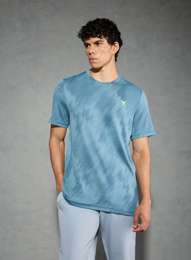 تكنوسبورت Technosport Men Jacquard Slim Fit Crew Neck T-Shirt