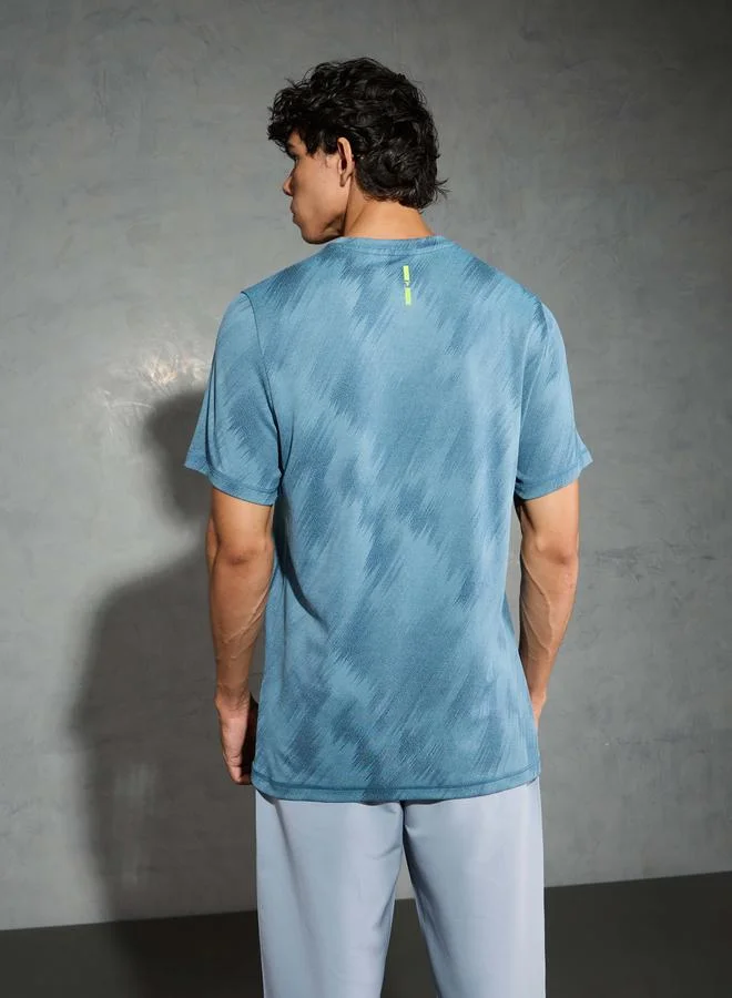 Technosport Technosport Men Jacquard Slim Fit Crew Neck T-Shirt