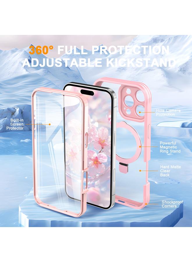 إيروريكس جراب هاتف كامل الجسم 360 درجة لهاتف iPhone 16 Pro Max Skin Feel Magsafe Holder (وردي) - Image 2