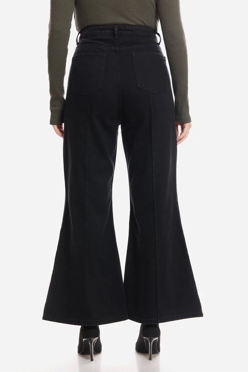 Virgio Black Solid Cotton Flared Denim for Women for Women | Best Price UAE