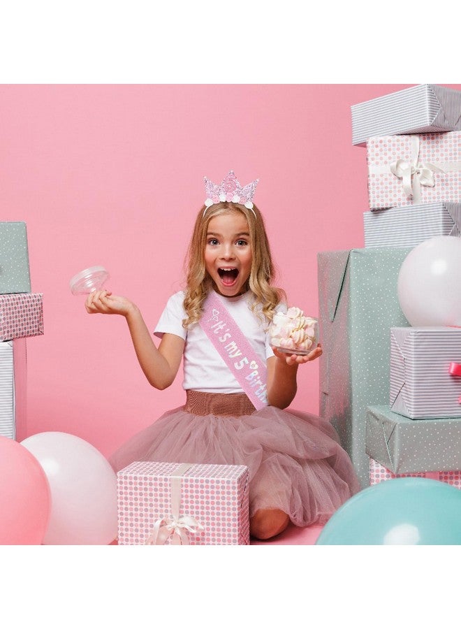 YARIEW 5th Birthday Decorations for Girls, 5th Birthday Headband and Glitter Birthday Sash Kit, Birthday Tiara Flower Princess Crown Headband It's My 5th Birthday Sash Birthday Girl Outfit - Image 4