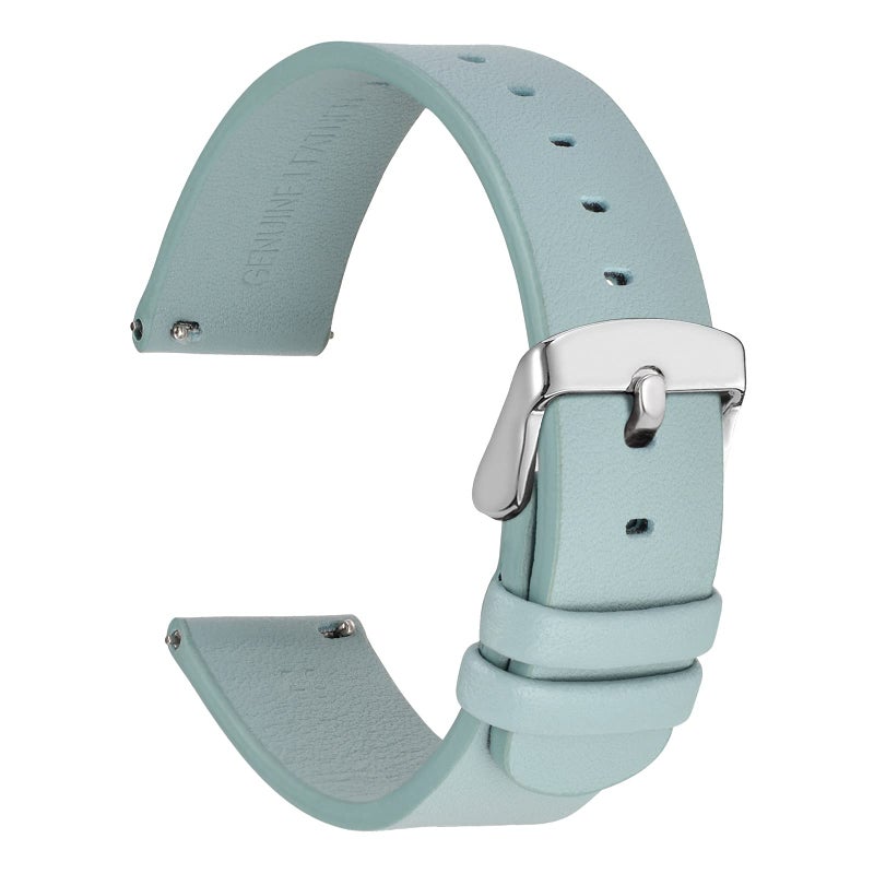 WOCCI 18mm Flexible Leather Watch Band for Smart Watch with Silver Buckle (Light Blue) - Image 1