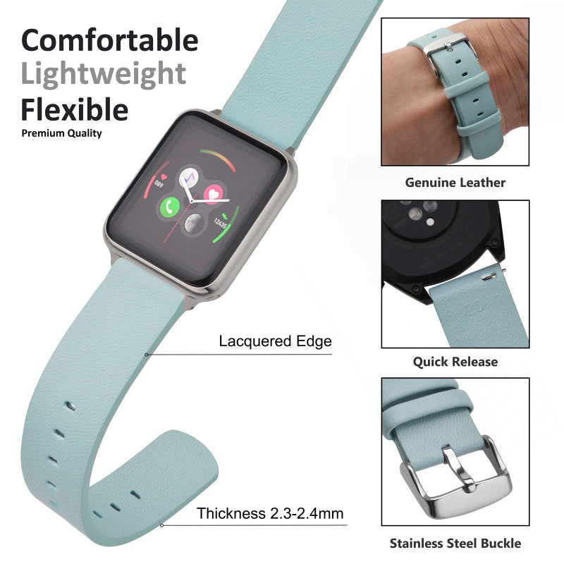 WOCCI 18mm Flexible Leather Watch Band for Smart Watch with Silver Buckle (Light Blue) - Image 3