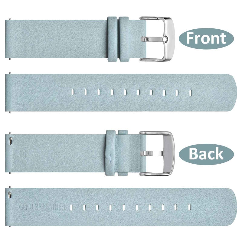 WOCCI 18mm Flexible Leather Watch Band for Smart Watch with Silver Buckle (Light Blue) - Image 2