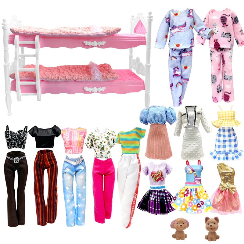 EumbHoa Dolls Clothes and Accessories Bunk Bed Playset 2 Pajamas 2 Fashion Dresses 2 Clothing Outfits Bedroome Set for 115 inch Dolls with 2 Blankets - Image 3