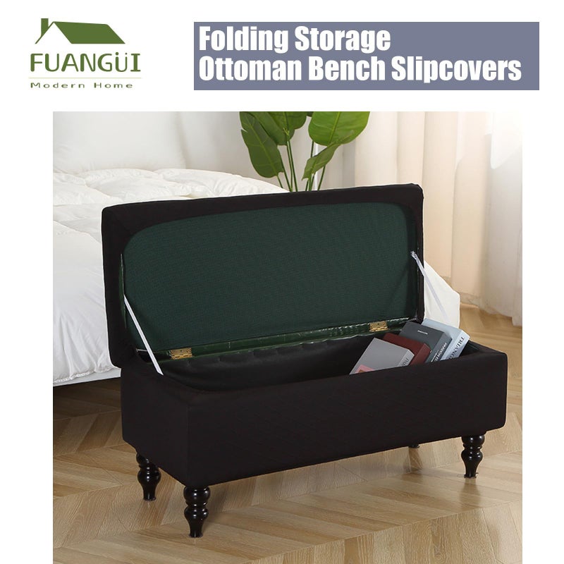 FUANGUI Ottoman Cover Stretch Storage Ottoman Bench Slipcover Printed Folding Storage Bench Ottoman Cover Footrest Stool Slipcover Footstool Protector Cover with Elastic Bottom, Large - Image 4