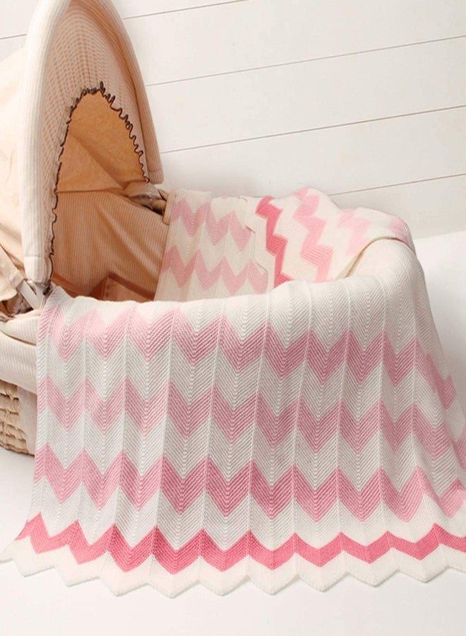 Cozyholy Baby Blankets for Girls Nursery Swaddling Receiving Blankets Cute Chevron Knit Blanket Pink Newborn Baby Girl Crib Blanket, 40x30 inch - Image 3