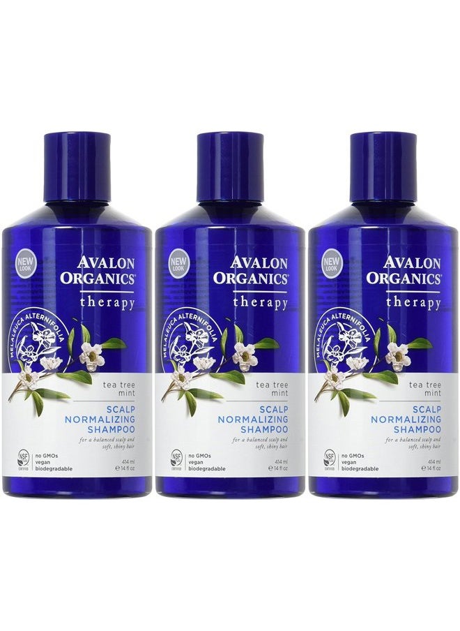 Avalon Organics Scalp Normalizing Shampoo, Tea Tree Mint Therapy 14 oz (Pack of 3) 