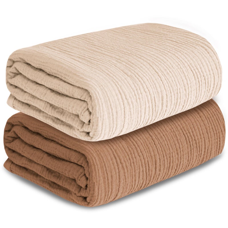 GUNTAIL Muslin Swaddle Blankets for Newborn, 2 Pack Breathable Soft Receiving Blanket, Large 41 x 41 inches Swaddle Wrap Burping Clothes, Essentials Infant Shower Items. (Beige & Coffee) - Image 1
