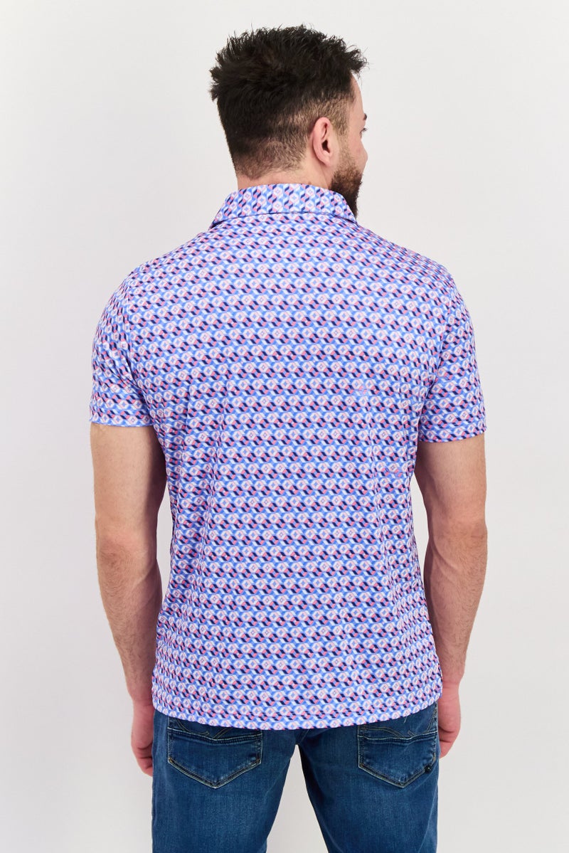 Tailorbyrd Men Regular Fit Short Sleeve All Over Printed Polo Shirt, Blue - Image 2