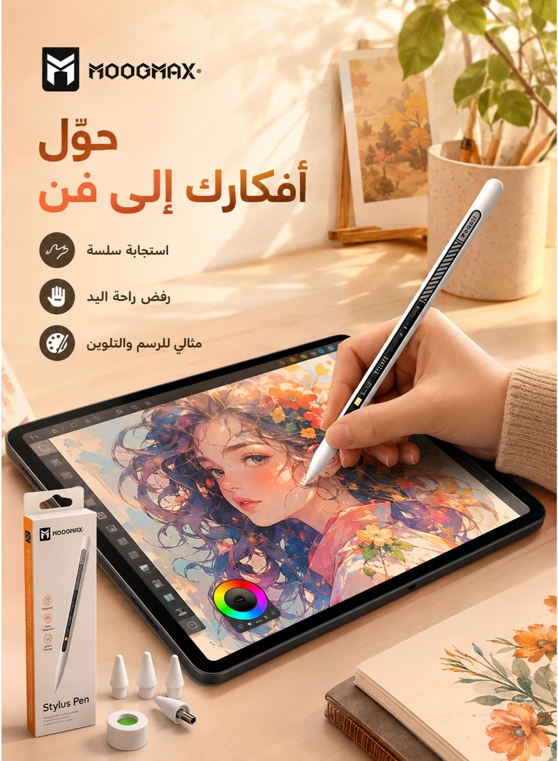 موجماكس قلم شاشة لجهاز ايباد تابلت مع وظيفة رفض راحة اليد، قلم نشط متوافق (2018-2023) Apple iPad Pro 11/12.9 بوصة، iPad 10/9/8/7/6th، iPad Air 5/4/3 الجيل، iPad Mini 6/ الجيل الخامس  قلم ايباد ماركة موج ماكس  قلم ايباد قلم ايباد الجيل العاشر قلم ايباد يدعم جميع الاجهزه - Image 5