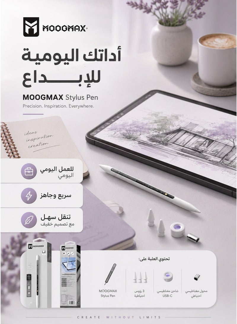 موجماكس قلم شاشة لجهاز ايباد تابلت مع وظيفة رفض راحة اليد، قلم نشط متوافق (2018-2023) Apple iPad Pro 11/12.9 بوصة، iPad 10/9/8/7/6th، iPad Air 5/4/3 الجيل، iPad Mini 6/ الجيل الخامس  قلم ايباد ماركة موج ماكس  قلم ايباد قلم ايباد الجيل العاشر قلم ايباد يدعم جميع الاجهزه - Image 4