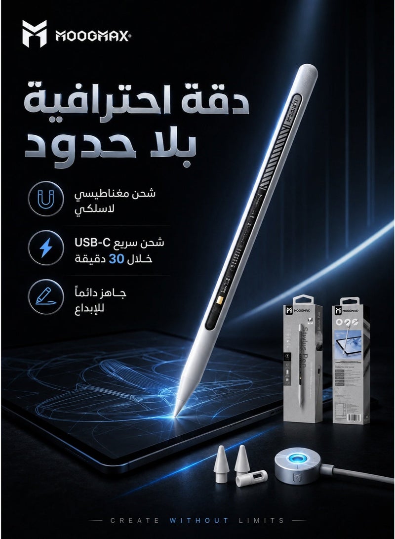 موجماكس قلم شاشة لجهاز ايباد تابلت مع وظيفة رفض راحة اليد، قلم نشط متوافق (2018-2023) Apple iPad Pro 11/12.9 بوصة، iPad 10/9/8/7/6th، iPad Air 5/4/3 الجيل، iPad Mini 6/ الجيل الخامس  قلم ايباد ماركة موج ماكس  قلم ايباد قلم ايباد الجيل العاشر قلم ايباد يدعم جميع الاجهزه - Image 2